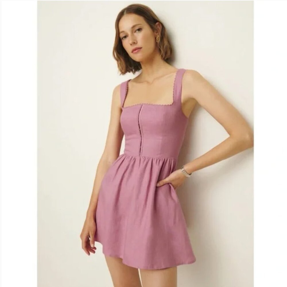Reformation Sheri Linen Mini Dress in Pink Rose Petals 6